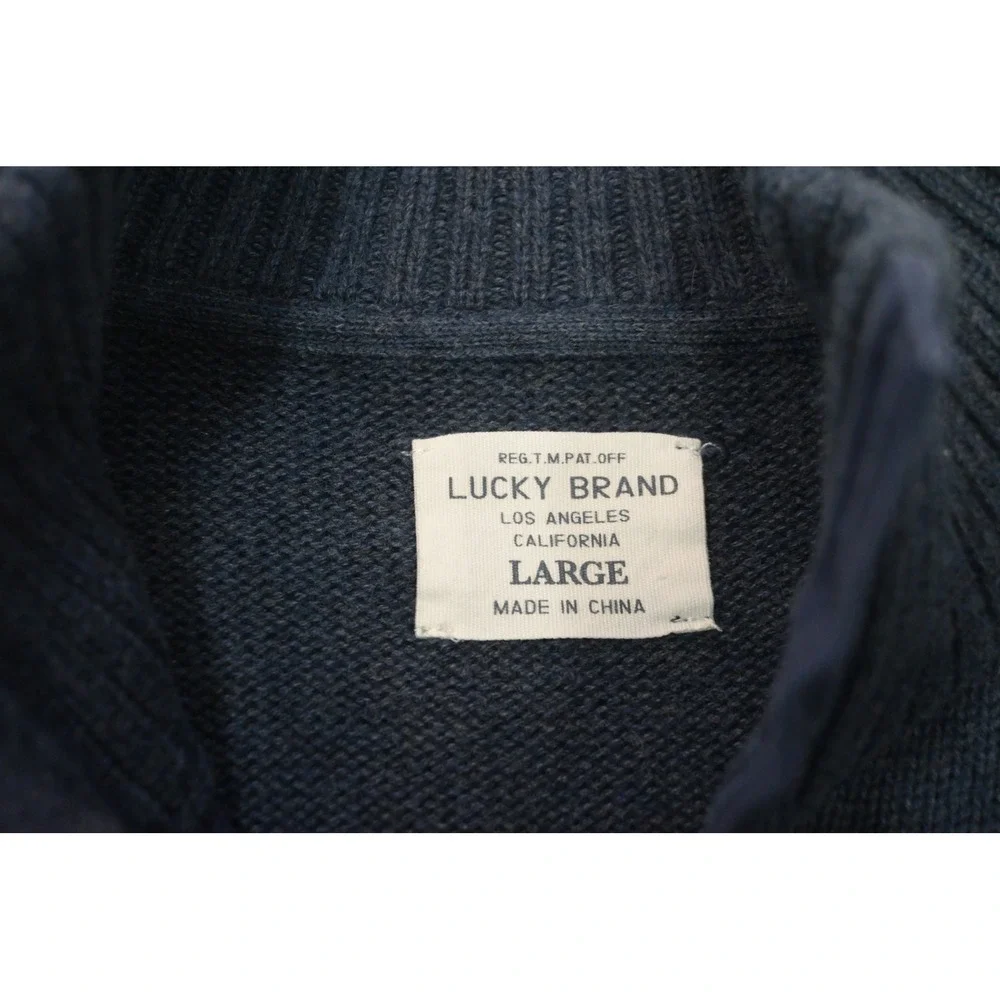 Lucky Brand Sweater Mens‎ Large Blue Excellent Mock Neck Button Pocket